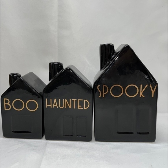Halloween Black House Bud Vase Set Spooky - Picture 1 of 7